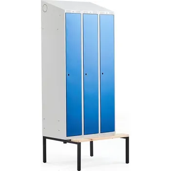 Šatní skříň Šatní skříňka CLASSIC, šikmá střecha, s lavicí, 3 sekce, 2290x900x550 mm, modré dveře