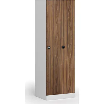 B2B Partner Kovová šatní skříňka S1, 2 oddíly, 1850 x 600 x 500 mm, demont, RFID zámek, laminované dveře, ořech