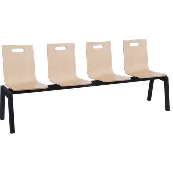 MEGAN PLUS 4, dřevěná lavice do čekárny, 4-sedák, dub bělený, kostra černá