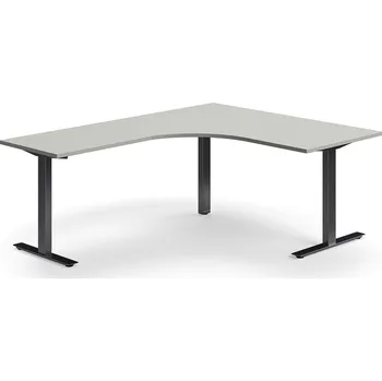 Psací stůl Rohový psací stůl QBUS, T-nohy, 1600x2000 mm, černá podnož, světle šedá