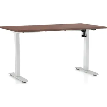 Psací stůl Výškově nastavitelný stůl OfficeTech A, 140 x 80 cm, bílá podnož, ořech