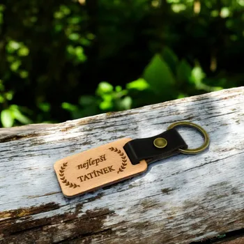 Dřevěná klíčenka s kůží - nejlepší tatínek 2
