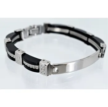 Náramek Pánský kožený náramek s chirurgickou ocelí – model Enor Délka: 22 cm