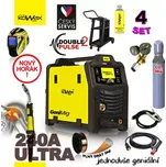 KOWAX GeniMig 240DP LCD Svařovací invertor MIG/MAG/LiftTIG/MMA SET 4 + SAMOSTMÍVACÍ KUKLA + LAHEV CO2 + VENTIL + VOZÍK