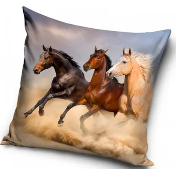 Dekorativní polštářek Povlak na polštář Cválající koně, 40x40 cm (Dekorační povlak na polštářek s koněm, kůň)