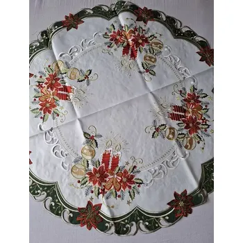 ubrus UBRUS vyšívaný prům. 85cm vánoční zelený lem