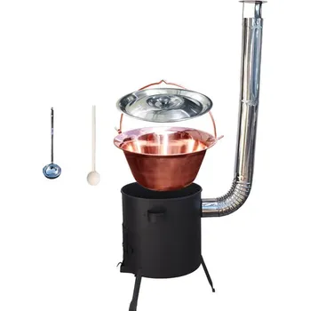 Kempingové nádobí Měděný kotlík 20 L (1,2 mm) + žáruvzdorná kotlina (1 mm) 42 PLUS 600 + poklice + vařečka + naběračka