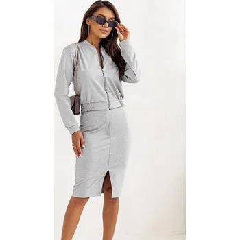 Šedý dámský komplet - mikina typu bomber a sukně (82111) odstíny šedé L (40)