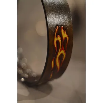 Obojek pro psa KOŽENÝ OBOJEK - ZDOBENÝ OHEŇ (Kožený obojek - zdobený oheň / leather collar fire)