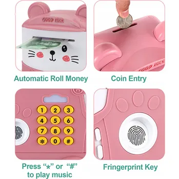 Pokladnička POKLADNIČKA BANKOMAT MYŠ ČTEČKA PRSTŮ BANKOMAT NA PENÍZE MINCE (Kasička pokladnička bankomat pro děti v hrací.)