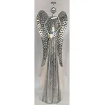 Anděl kovový se srdcem, stříbrná barva.