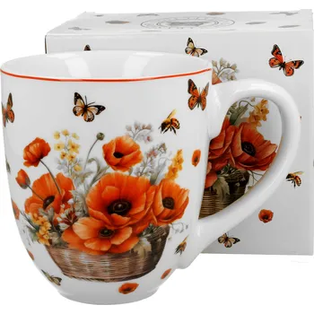 DUO Gifts DG - Velký porcelánový hrnek XXL Košík s rozkvetlým vlčím mákem a s motýly - 1 litr