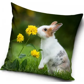 Dekorativní polštářek Povlak na polštář Králíček na Louce, 40x40cm (Dekorační povlaky na polštářek s králíkem)