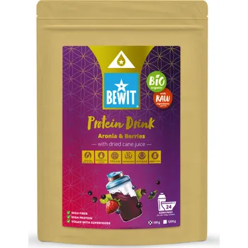 Přírodní produkt BEWIT Proteinový nápoj aronie s černým rybízem, borůvkou a jahodou se sušenou třtinovou šťávou, BIO - 100 g