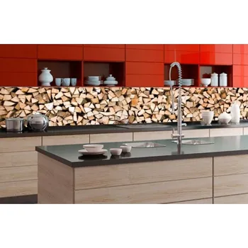 Fototapeta DIMEX | Fototapeta do kuchyně Dřevěná polena KI-350-031 | 350 x 60 cm | béžová, hnědá + Samolepicí fototapeta za kuchyňskou linku DIMEX Dřevěná polena v šíři 350 cm