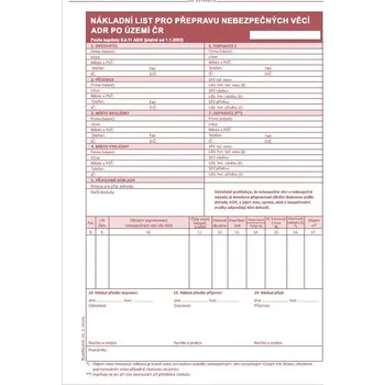 ADR - Nákladní list pro silniční přepravu nebezpečných věcí 5-listý