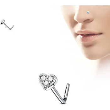 Piercing Piercing do nosu srdíčko, čiré kamínky