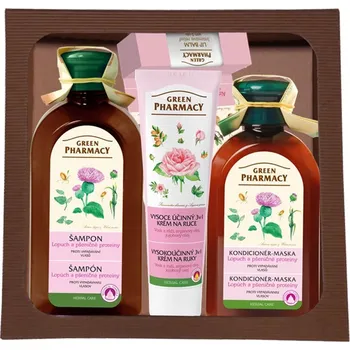 Kosmetická sada Dárková sada proti vypadávání vlasů s lopuchem a pšeničnými proteiny Green Pharmacy + dárek zdarma