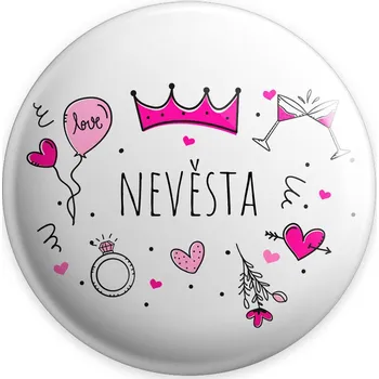 Svatební placka Nevěsta - Růžové ikonky