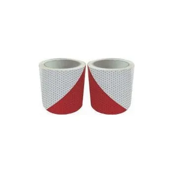 Páska reflexní samolepící červeno bílé pravé šrafování, šířka 10 cm, metráž, reflexní třída 2