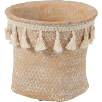 Květináč Béžový cementový květináč se střapci Boho S - Ø16*15,5 cm