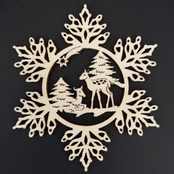 Vánoční dekorace AMADEA Dřevěná ozdoba vločka se srnkami 20 cm