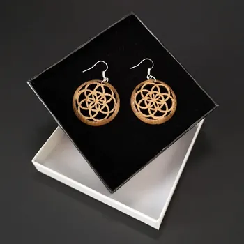 Náušnice AMADEA Dřevěné náušnice kulaté - mandala, 3cm