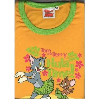 Dívčí pyžamo Taro, dívčí pyžamo, dlouhý rukáv, tmavě žlutá a zelené kalhoty, vel. 128