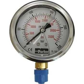 Manometr Parker pr. 63 mm, 0-60 bar, se spodním připojením - G1/4