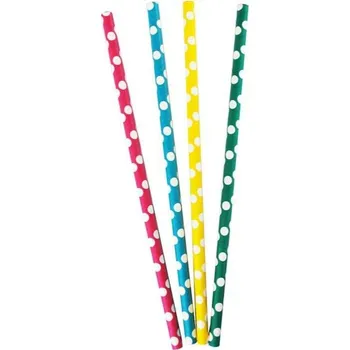 Jednorázové nádobí Brčko papírové EKO JUMBO mix barev s puntíky 240x 8 mm/100 ks