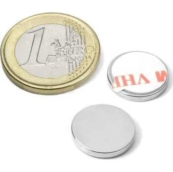 Dekorativní magnet Neodymový magnet kotouč Ø&nbsp;15&nbsp;mm, v.&nbsp;2&nbsp;mm, samolepicí 3M, síla 1,9&nbsp;kg
