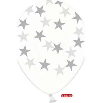 Balónek Balónek čirý se stříbrnými hvězdami 30 cm, strong