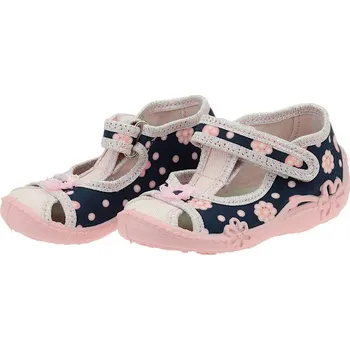 Dívčí pantofle Papuče PEON MI024MA - modrá/růžový květ-dívčí Velikost: 22