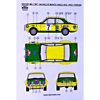 Plastikový model Reji model 1/18 Decal Ford Escort Mk.I RS - Monte Carlo 1969