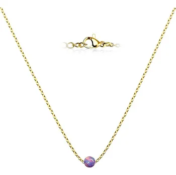 Náhrdelník NUBIS® Zlacený ocelový náhrdelník s opálem - kulička 5 mm - NBP62-OP38