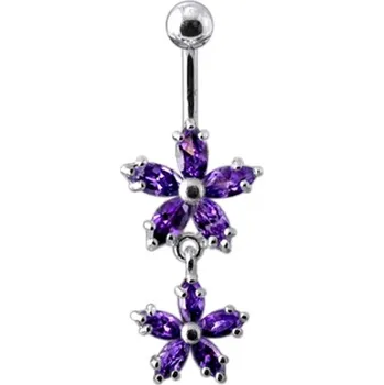 Piercing Šperky4U Stříbrný piercing do pupíku - kytičky - BP01117-A