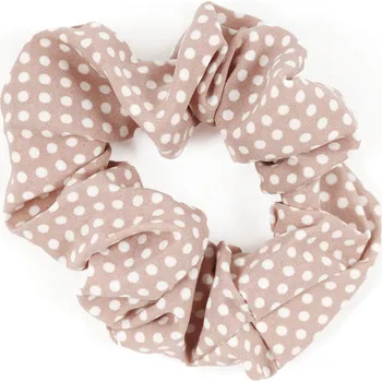 Látková gumička do vlasů s puntíkem Barva: růžově-hnědá
