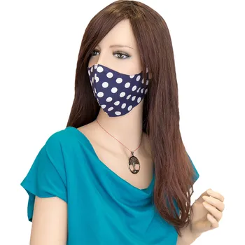Bavlněná rouška pro dospělé s kapsou modrá s puntíkem