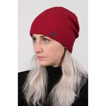 Čepice R-JET Tmavě červená dámská prodloužená zimní pletená čepice