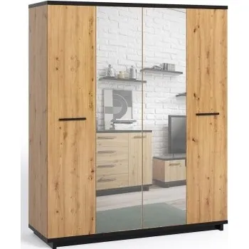 Dětská skříň Prostorná šatní skříň se zrcadlem Ines - dub artisan / černá