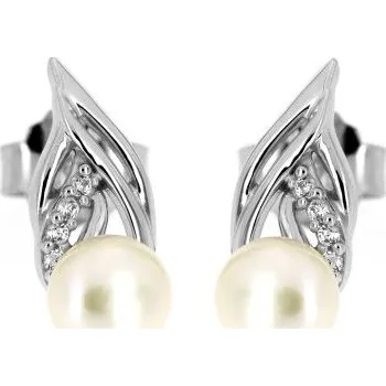 Náušnice Zlatnictví U Kostela Stříbrné náušnice lístečky s perlou FMR 473293542