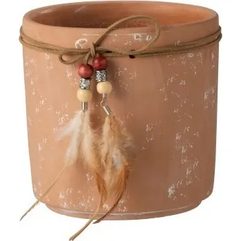 Květináč Hnedý keramický kvetináč s pierkami - 13,5 * 13,5 * 13,5 cm