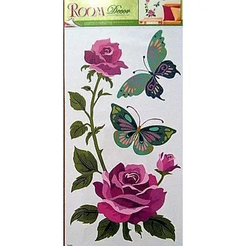 Samolepící dekorace Pokojová dekorace s FIALKOVÉ RŮŽE S MOTÝLI 60 x 32 cm