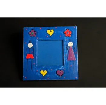 Rám na obraz Dřevěný ručně malovaný fotorámeček modrý 20x20cm