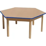Dětský přírodní stůl BUK - šestiúhelník + barevná hrana 120 cm