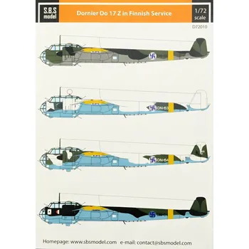 Plastikový model S.B.S model 1/72 Decal Dornier Do-17 Z in Finnish service
