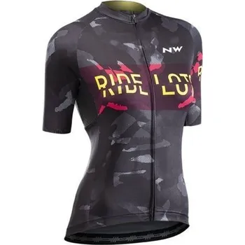 cyklistický dres Dres Northwave Blade Jersey Short Sleeves Blk/Magenta Lime dámský L