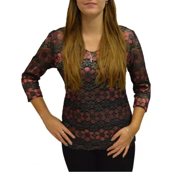 Dámská halenka Sabatti Společenská halenka květy černá 50