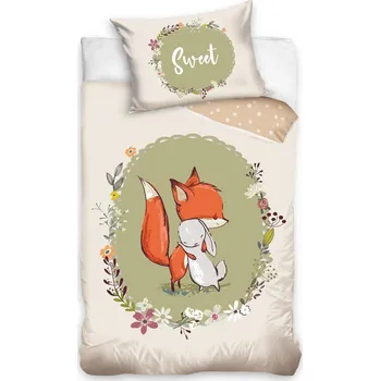 Povlečení Tiptrade Liška Ryška a zajíček 100 x 135, 40 x 60 cm zipový uzávěr