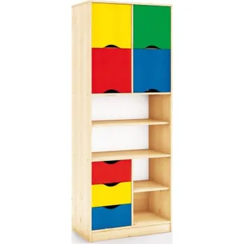 Dětská skříň Skříň policová (3 zásuvky, 4 police, 4 dvířka) Bříza